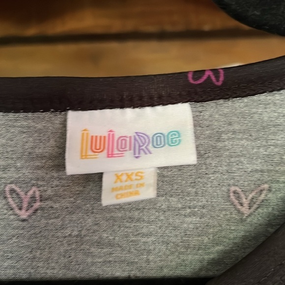 LULAROE Black Heart Patterned Short Sleeved Midi Dress, Size XXS, EUC - Picture 3 of 9